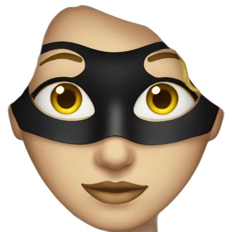 A woman wearing a black mask, with blue eyes and yellow hair emoji