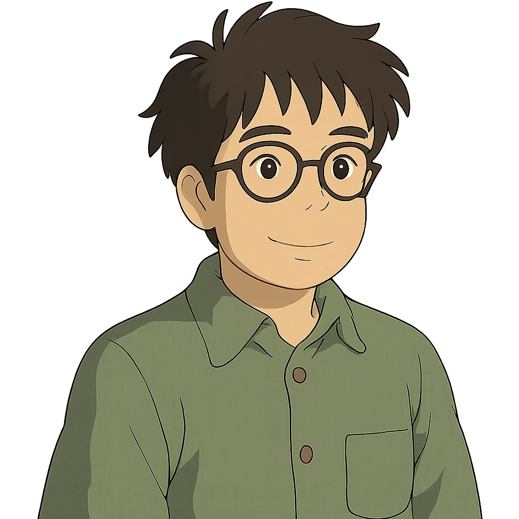 asian nerdy man with glasses, ghibli style emoji