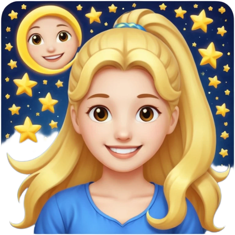 ponytailed girl, sun, moon, star emoji