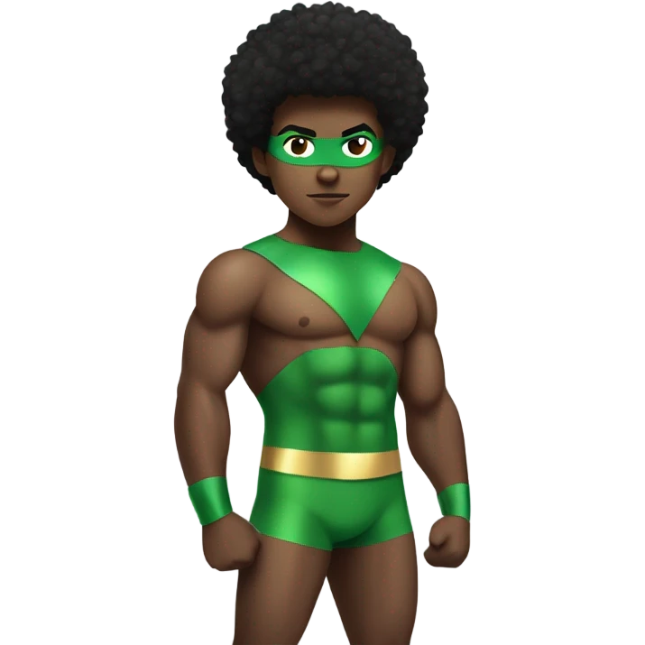 shirtless Muscular Afro teenage boy standing in a green superhero as the Sub Mariner. emoji
