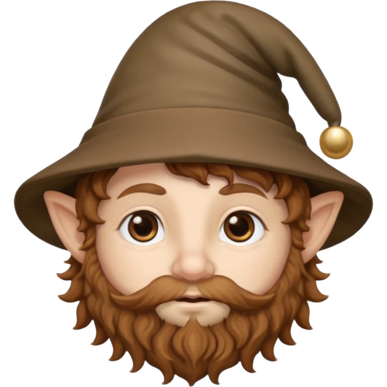 Gnomo con capelli ricci marroni, occhi marroni e cappello a punta emoji