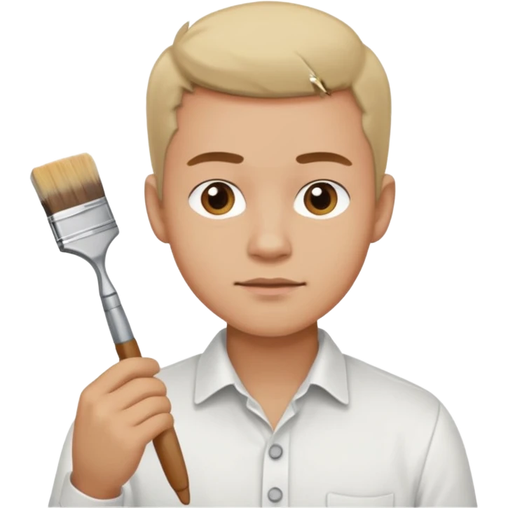 a man in a white buttoned shirt thinking about  a brush emoji