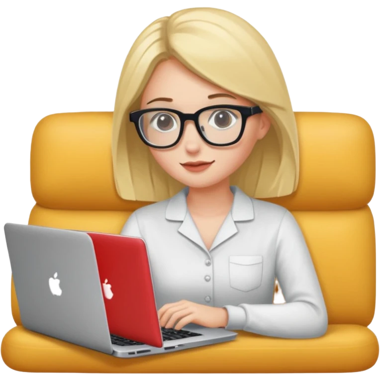 A girl is working with a laptop while lying horizontal on the sofa emoji
