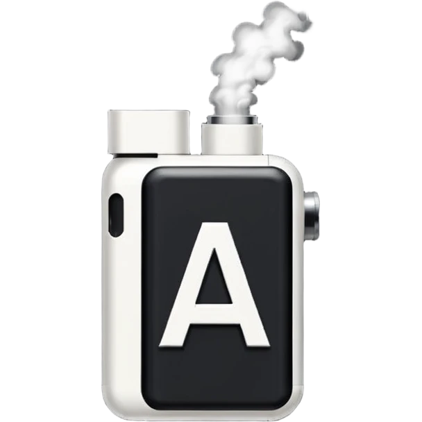 Pixel-art icon, letter [А], designed as mini vape pod. Square canvas, same style as other letters. Black/metallic, flat vector, white outline. emoji