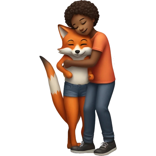 The girl hugs the fox emoji