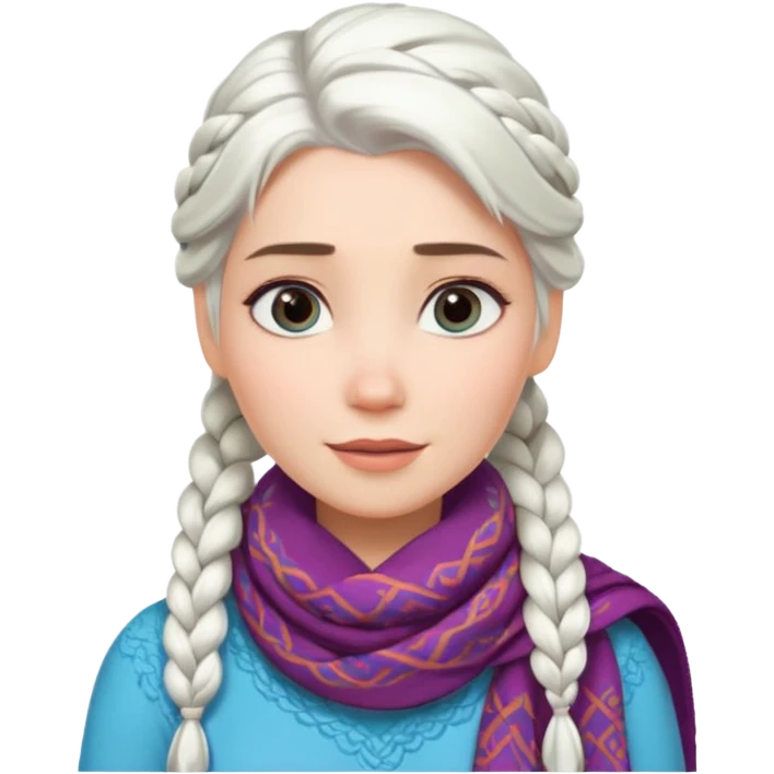 white hair one sided braid elsa with patterned scarf emoji