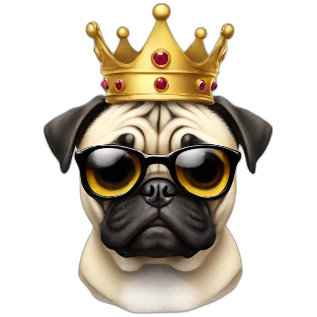 pug with a gun with sunglass and crown emoji