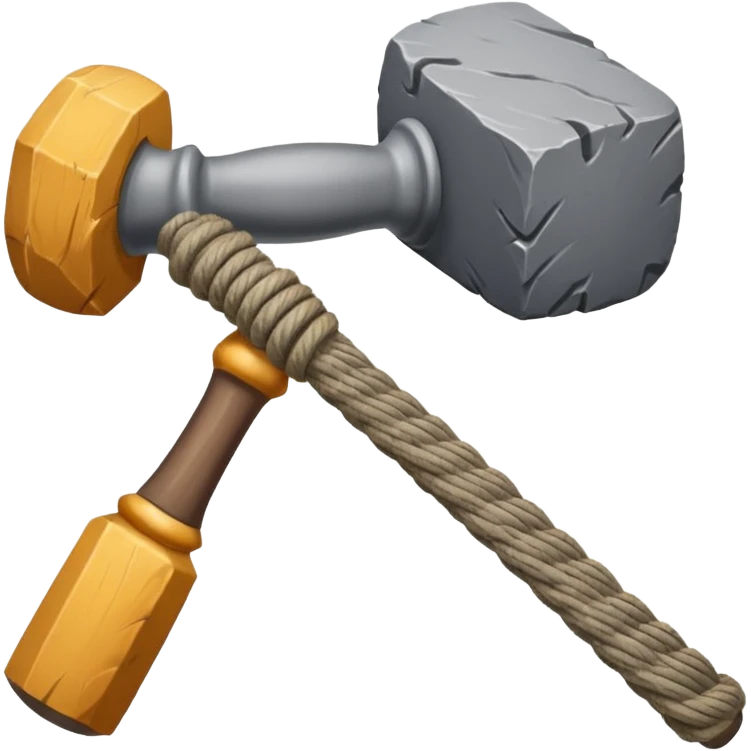 simple stone hammer, stone lashed with rope to handle emoji