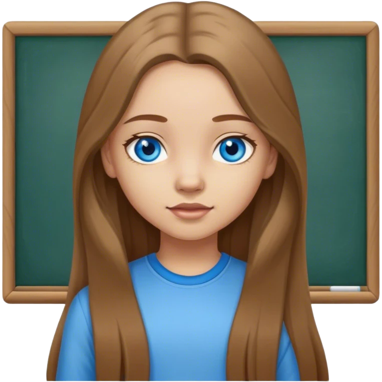 Mädchen jung, braune Haare und blaue Augen, ganzer Körper lange hose, Schule emoji