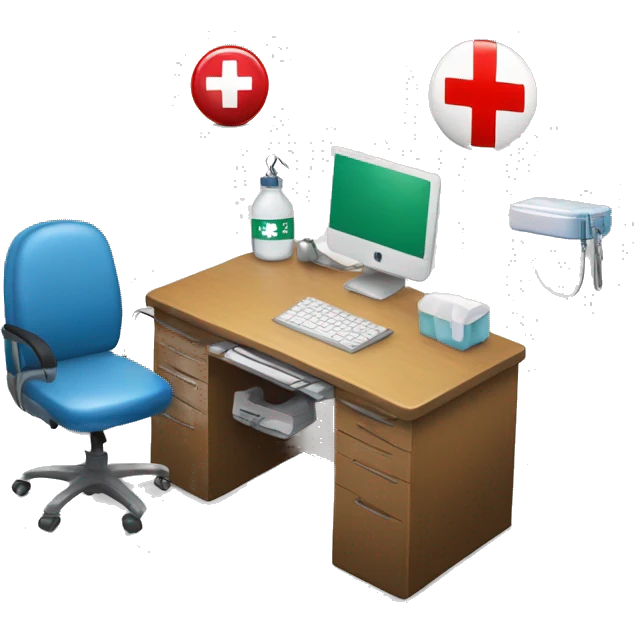 NURSE OFFICE DESK WITH AMERICAN CROSS FIRST AID KIT emoji