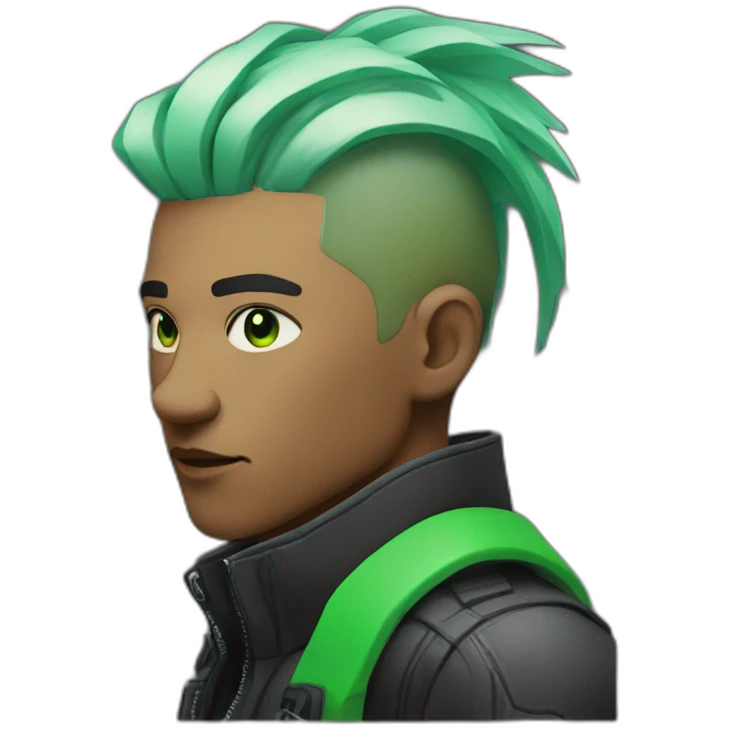 Cyberpunk men with green gradient hair emoji