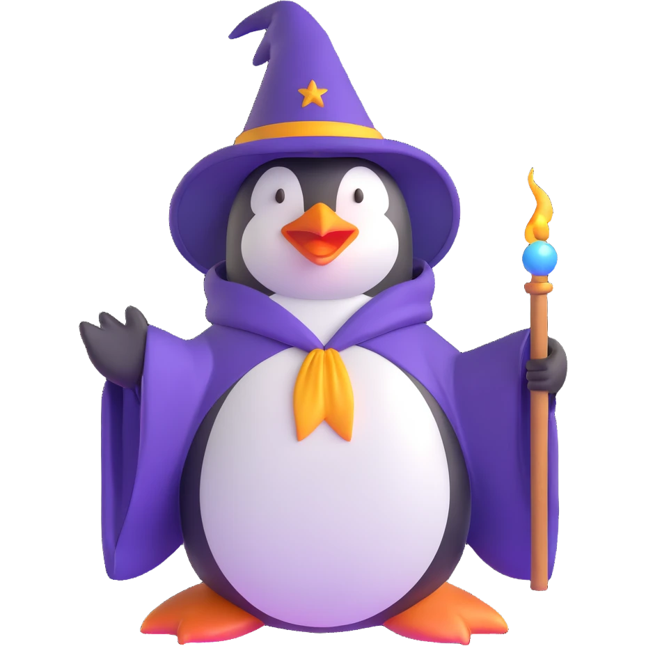 penguin wizard casting a spell emoji