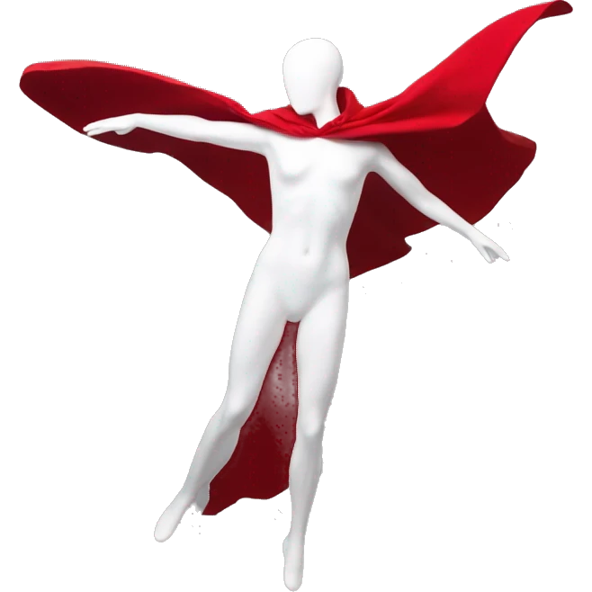 faceless white mannequin flying red cape without hood emoji