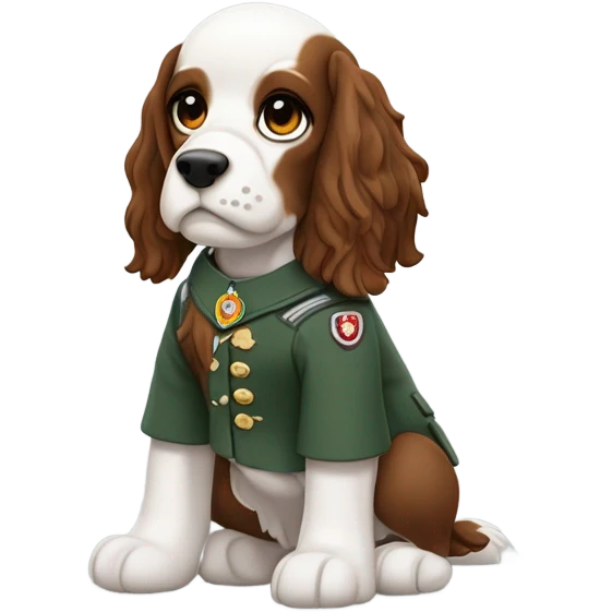 Livia Als Langbull-Spaniel  weiblich braun-grüne Augen dreirassig Tricolor grau-braunes Fell als Löschjetrettungswelpe Uniform Altrosa fan Art Oc Paw Patrol Version  emoji