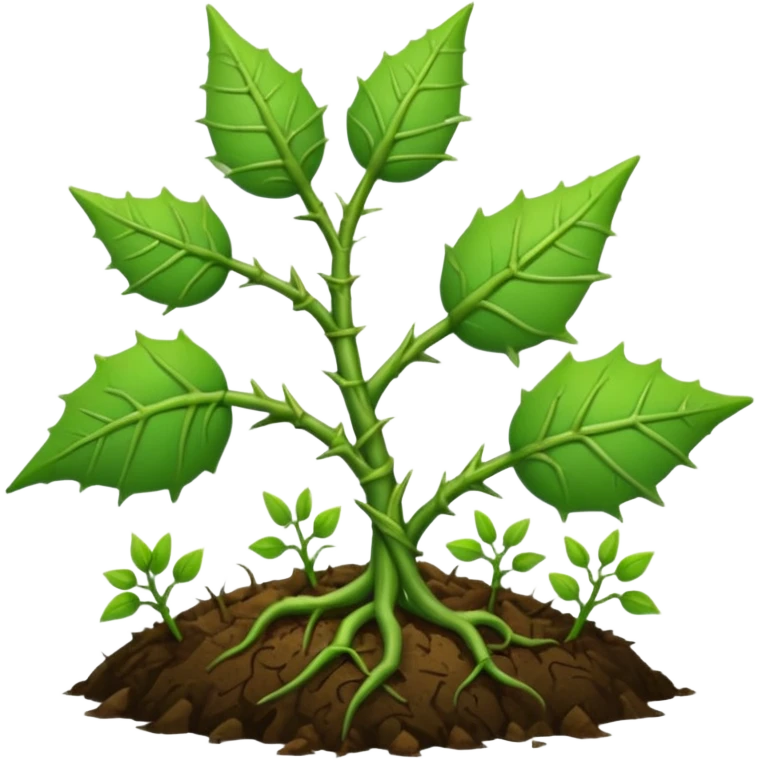 green vines with thorns sprouting from the ground, 3D, extremely detailed, natural elements emoji