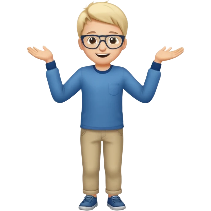 Very excited boy, full body, eyes closed, wearing glasses emoji