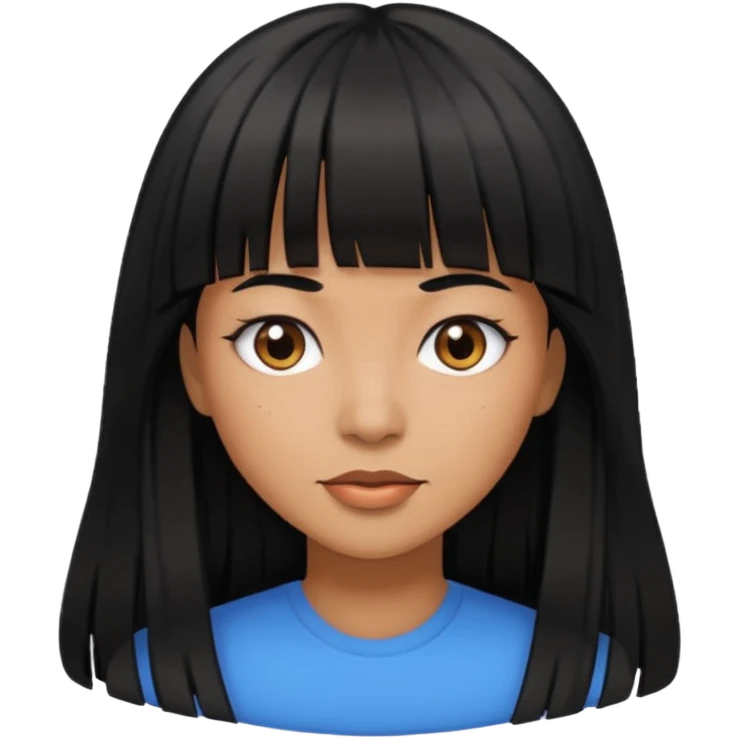 Woman, long black hair with bangs, brown skin  emoji