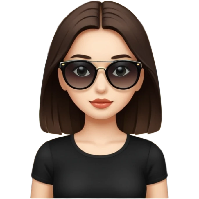 Brunette girl with black top and black sunglasses. White skin in luxury train  emoji