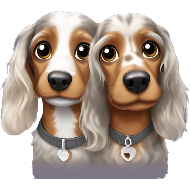 Two Tri Merle long haired Dachshunds together emoji