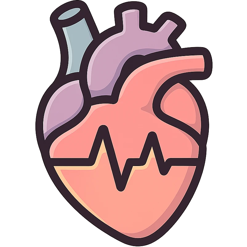 anatomical heart with two peaks cardiogram line inside, icon-color-outlined style, thin clean contours, soft rounded shapes, pastel palette #98B5BC, #B5B3C1, #C9A3C9, #E4C0CA, #F7DCD1, #F7C0AA, detailed shadows and highlights, soft lighting, transparent background, no base or decoration emoji