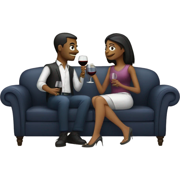 man and woman sitting on a couch drinking wine emoji