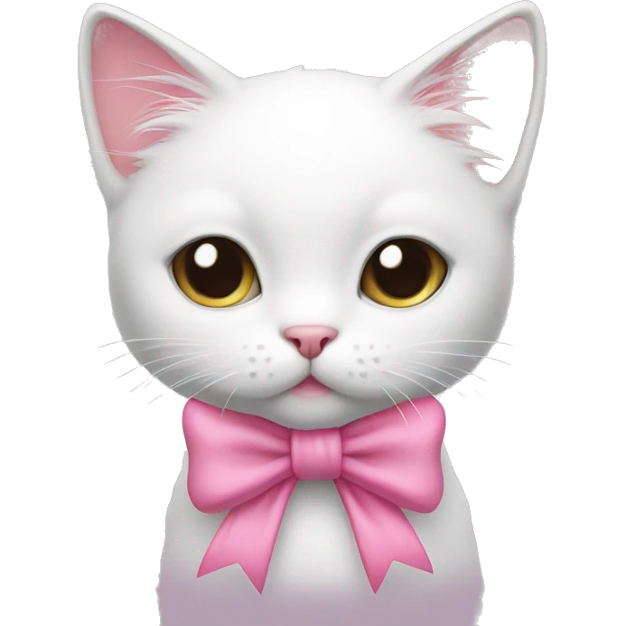 cute white cat wearing a pink bow emoji