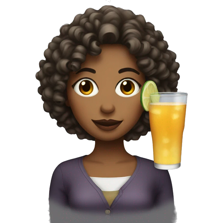 Lady with curly hair and a drink emoji