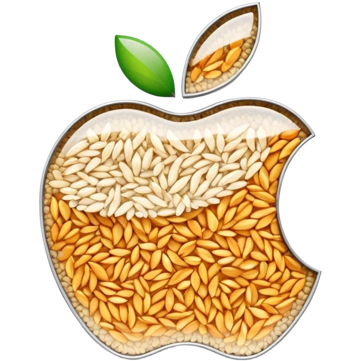 Apple logo with rice grains in a digital tracker display emoji
