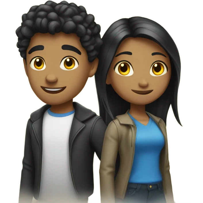 Black hair white girl with yellow hair guy blue eyes  emoji