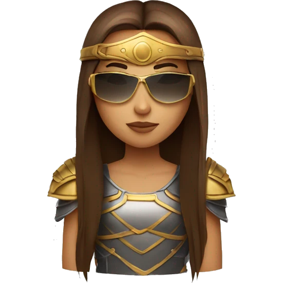 Girl gladiator head with long straight brown hair and sunglasses  emoji