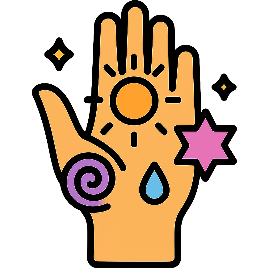 hand with glowing energy and spiritual symbols emoji