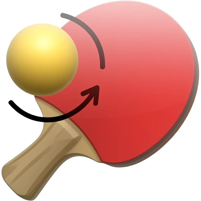 A table tennis ball with an arrow marking the firespin, indicating that it is a backspin. The arrow must du outnif the ball. emoji