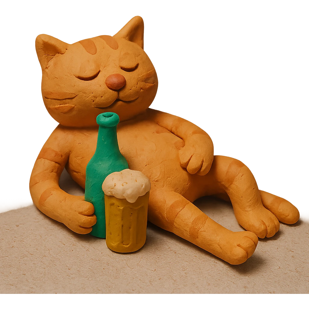 кот лежит и пьет пиво emoji