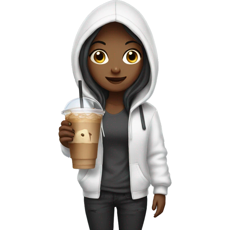 girl with hoodie holding an iced coffee emoji