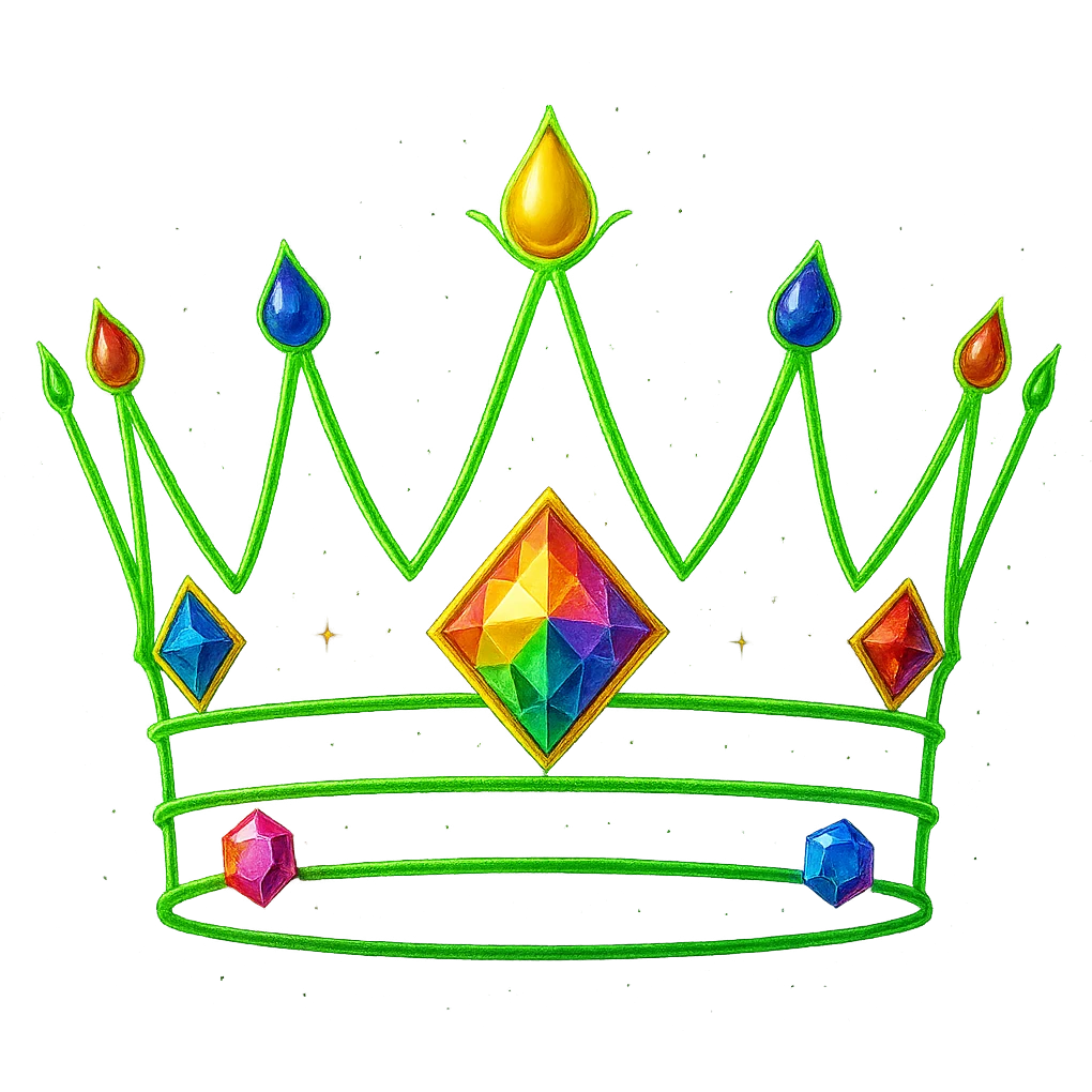 Add colorful jewels to the glowing neon crown, keep the background transparent, maintain the glowing neon style and vibrant colors of the crown. emoji