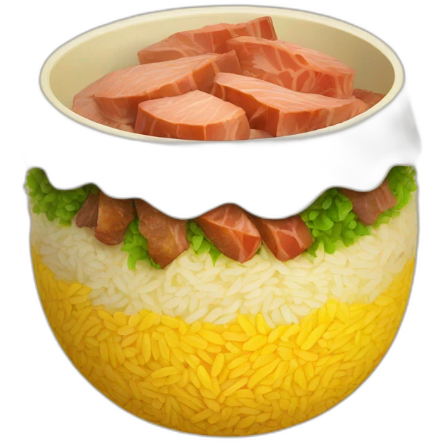 yellow rice with litlle sliced roasted meat, carrot emoji