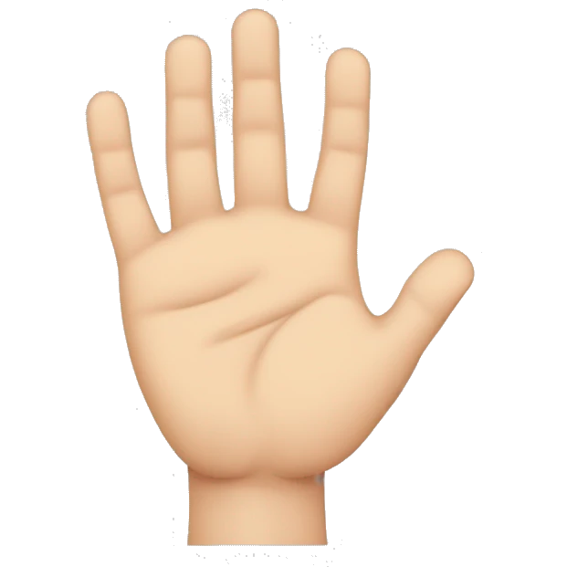 Left hand palm waving with middle, ring and pinky fingers together. The pointer fingers and thumb  are separate emoji