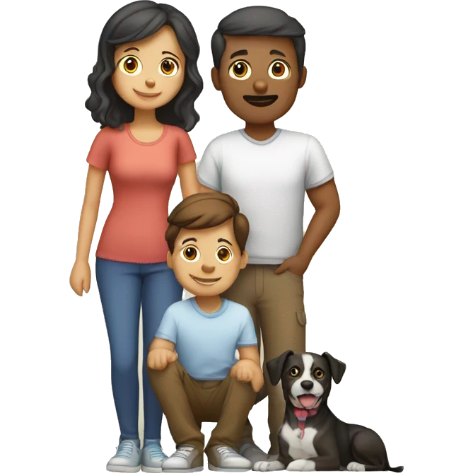 Family of 5 people (mum, dad, 2 older brothers, and younger sister), and a pet dog emoji