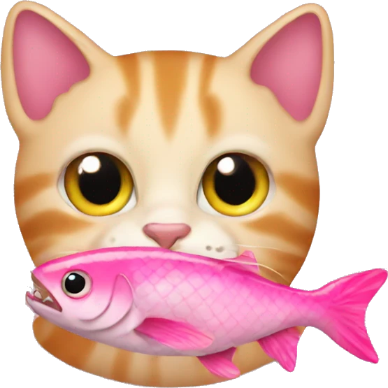 Cat eating pink fish emoji