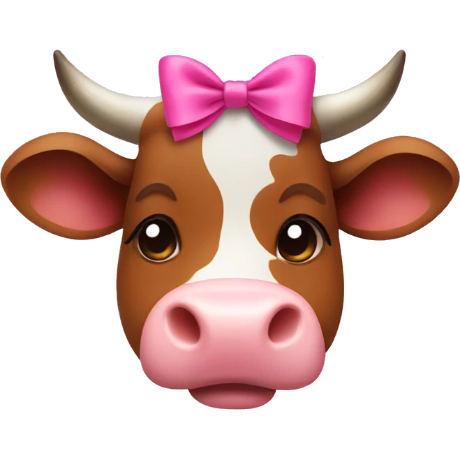Cute brown cow with pink bow emoji
