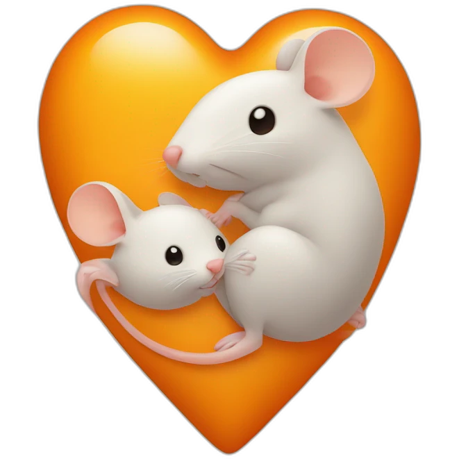 Baby head and mouse head inside orange heart emoji