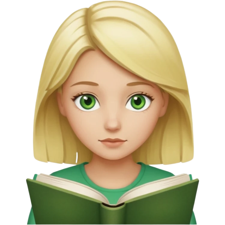 blonde girl with green eyes reading a book emoji