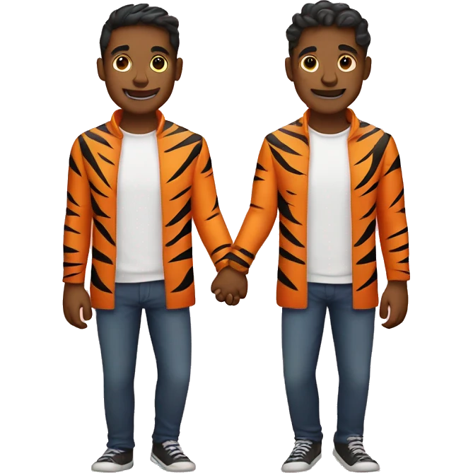 two gay male tigers holding hands emoji
