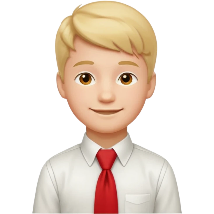 A Soviet schoolboy emoji — smiling young boy wearing a white shirt and a bright red pioneer necktie (scarf) neatly tied around his neck. No hat or headwear. Flat minimal emoji style with clean lines, simple colors, friendly expression, Apple emoji aesthetic. emoji