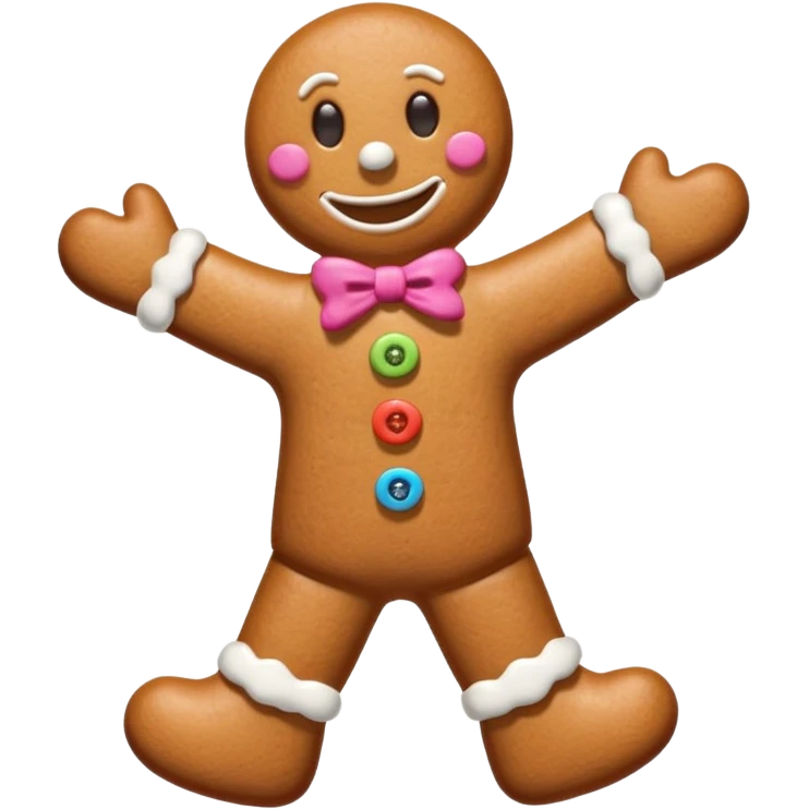 i would like a gingerbread man emoji, it should have colorful buttons, white lines on his arms and legs similar to the gingerbread man character from shrek emoji