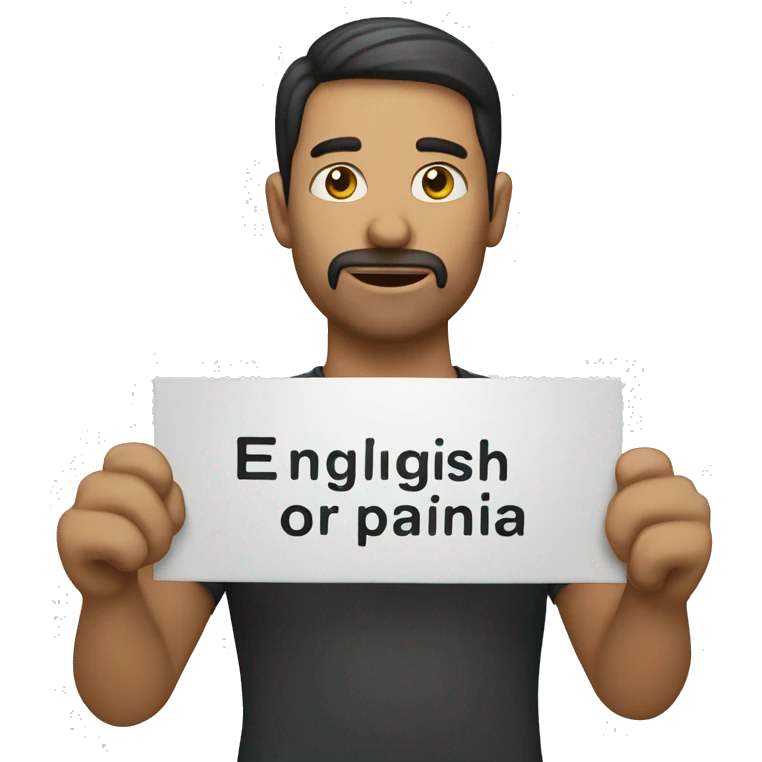 A person holding a sign that says "English or spanish" emoji