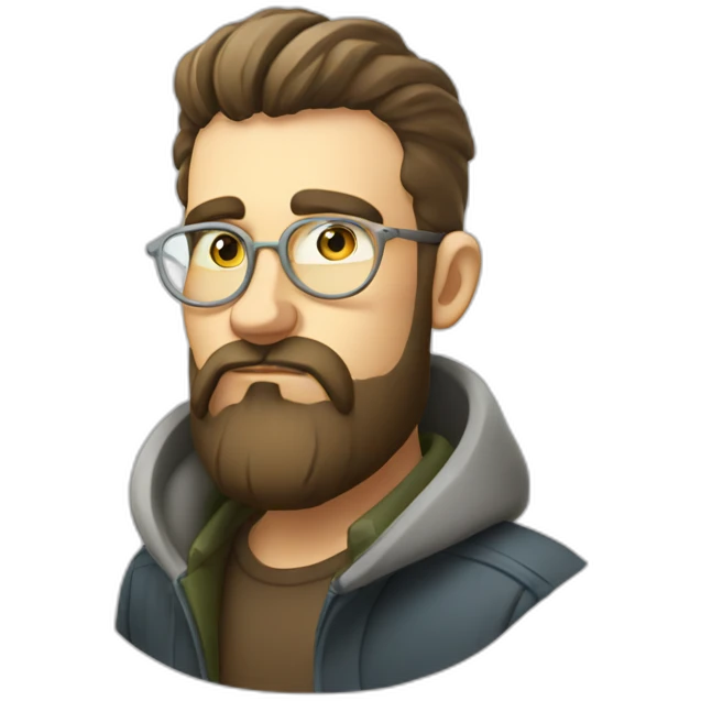 Ukrainian developer looking sad with a beard smoking a vape emoji