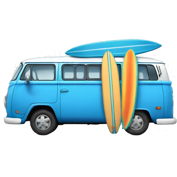 Blue Hippie van with surf boards on top emoji