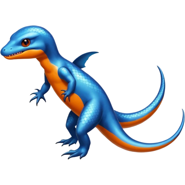 Shiny Black Koraidon-Latios-Salamander-Fakémon-hybrid-creature (full body) with orange belly emoji
