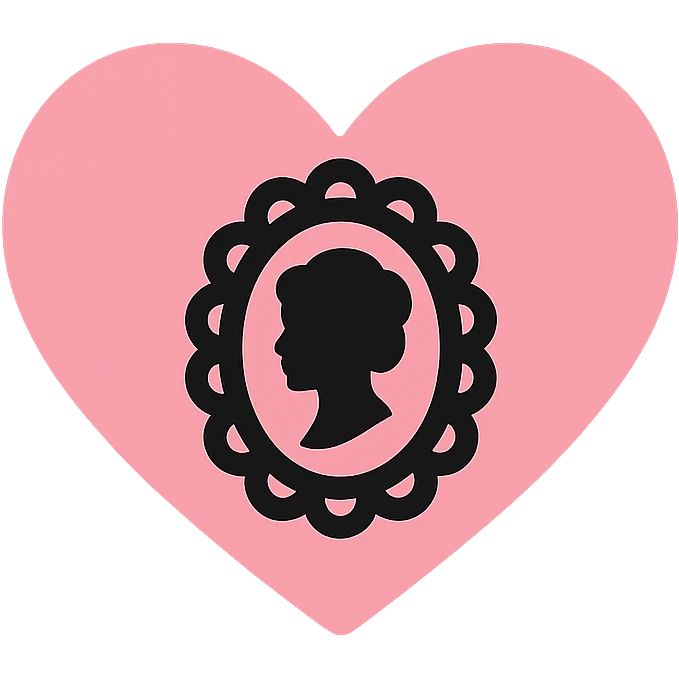 gothic heart with a black lace cameo, color icon filled style, pink and black emoji